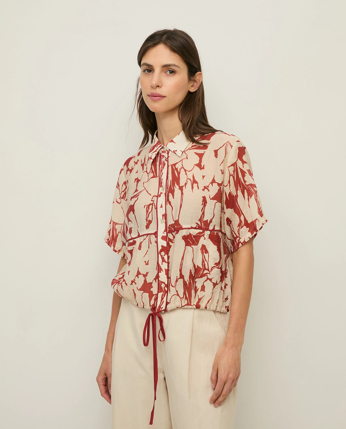 Yerse Printed Viscose Shirt in Dark Red 44840