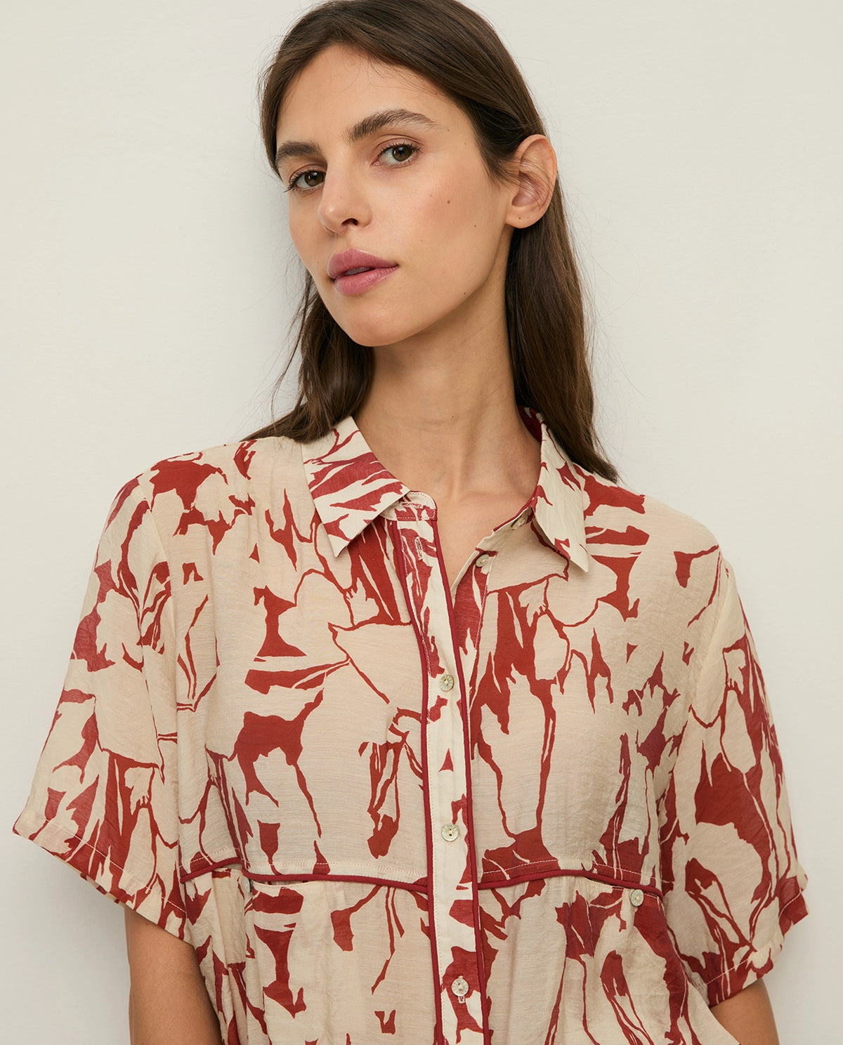 Yerse Printed Viscose Shirt in Dark Red 44840