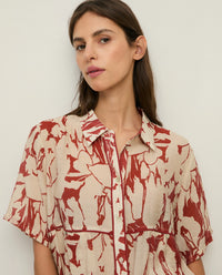Yerse Printed Viscose Shirt in Dark Red 44840