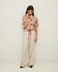 Yerse Printed Viscose Shirt in Dark Red 44840