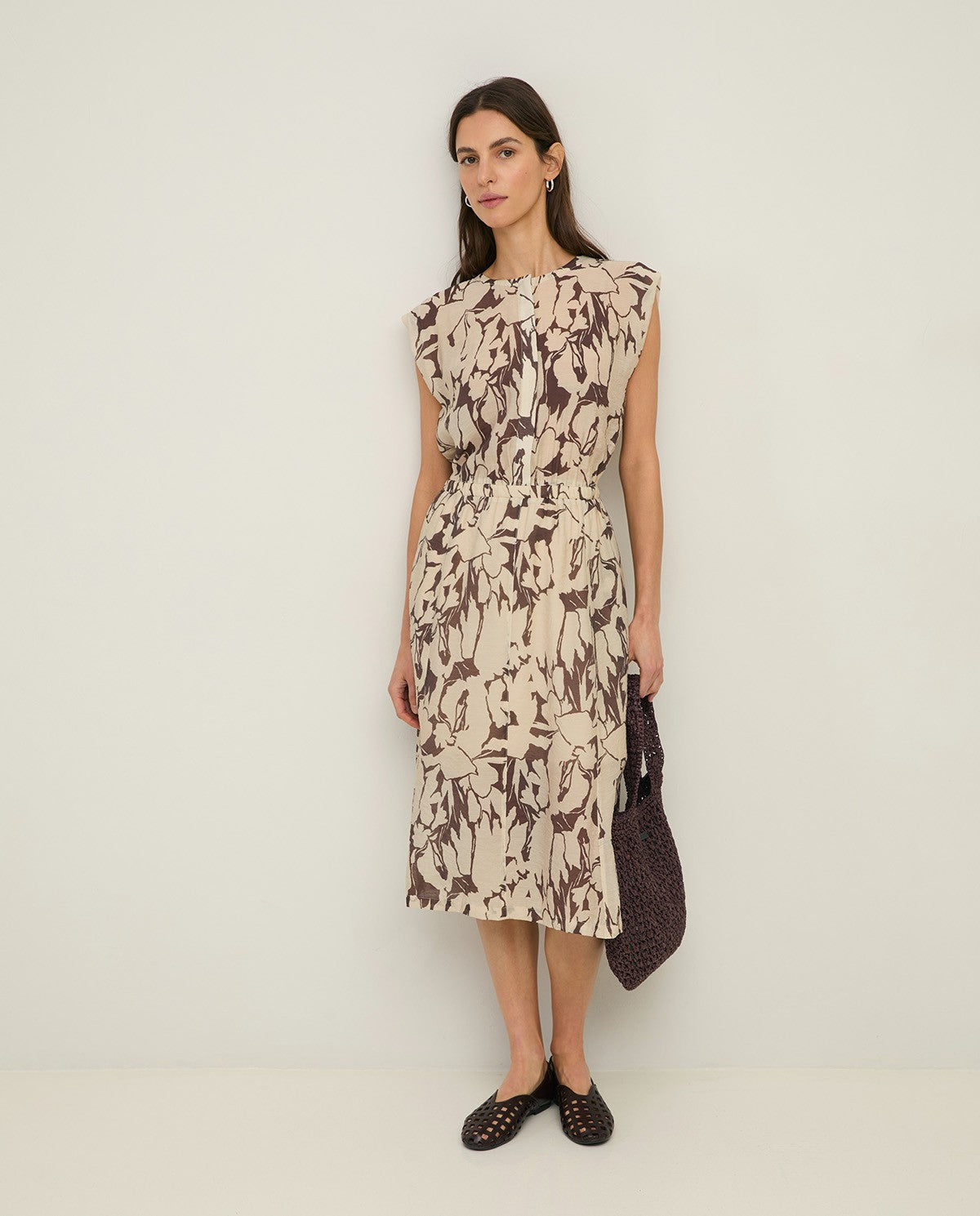 Yerse Printed Viscose Dress in Brown 44842