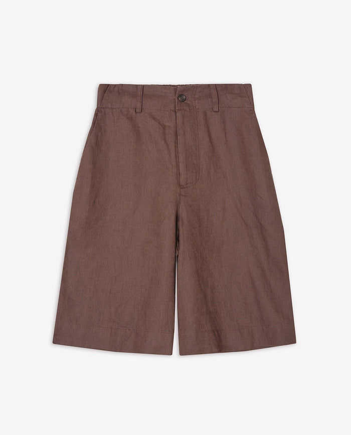 Yerse 100% Linen Shorts in Chocolate 44852