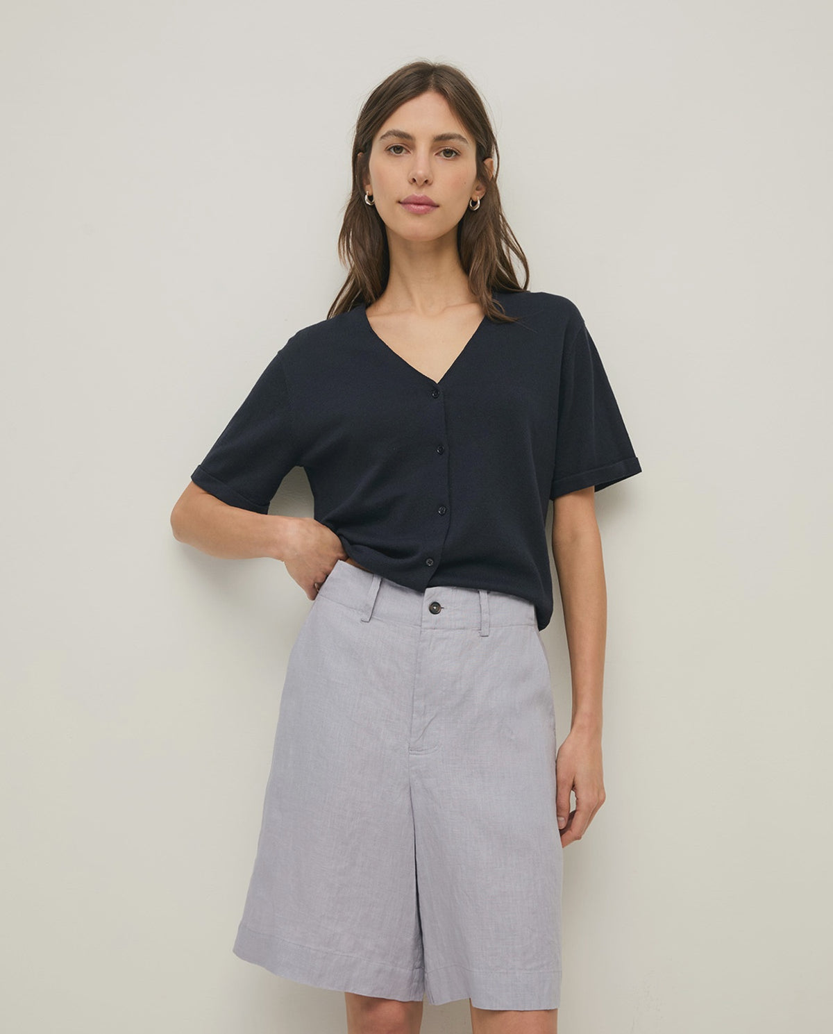 Yerse 100% Linen Shorts in Mauve 44852