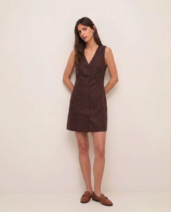 Yerse 100% Linen Dress in Chocolate 44853