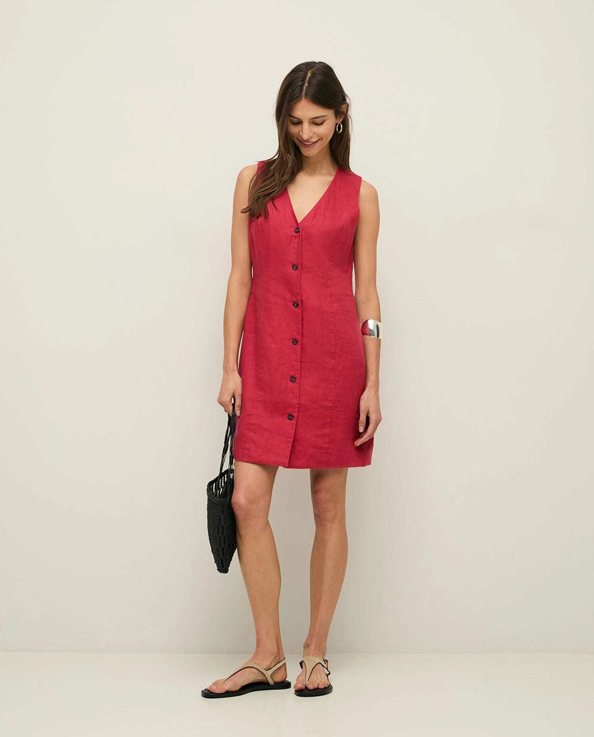 Yerse 100% Linen Dress in Raspberry 44853