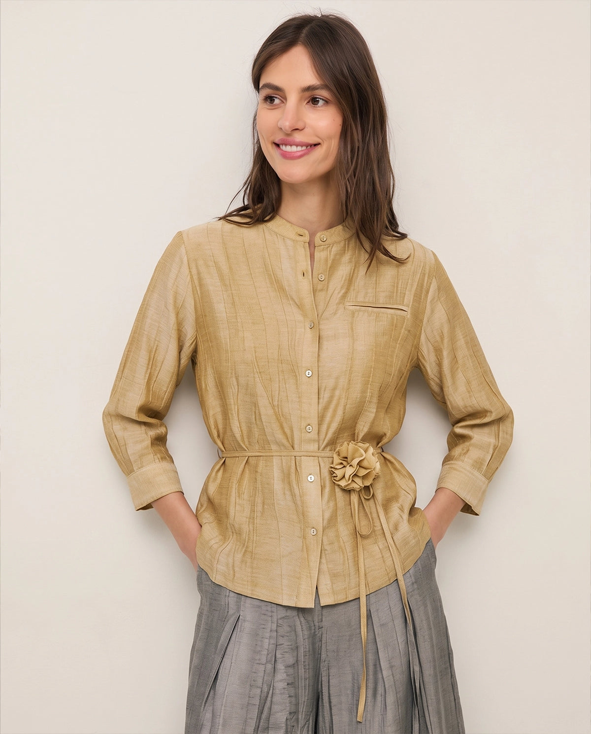 Yerse Crinkled Effect Shirt in Vainilla 44857
