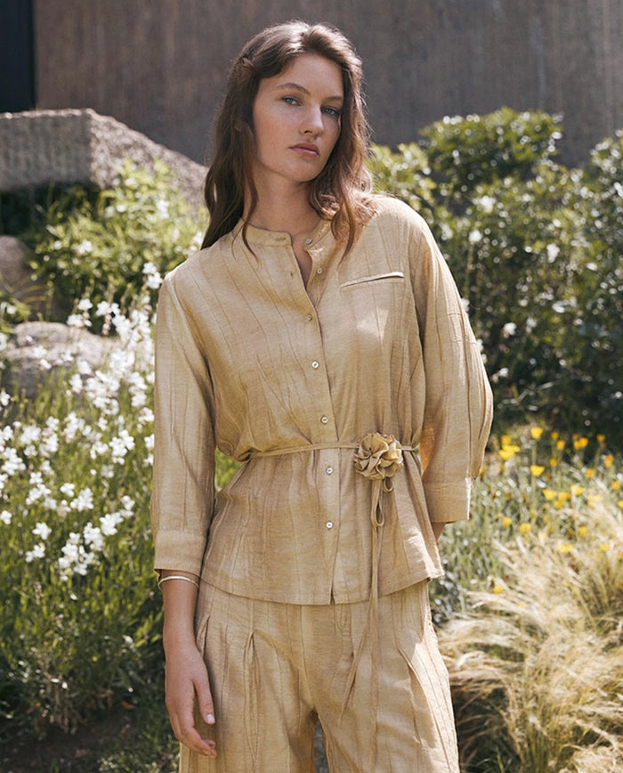 Yerse Crinkled Effect Shirt in Vainilla 44857