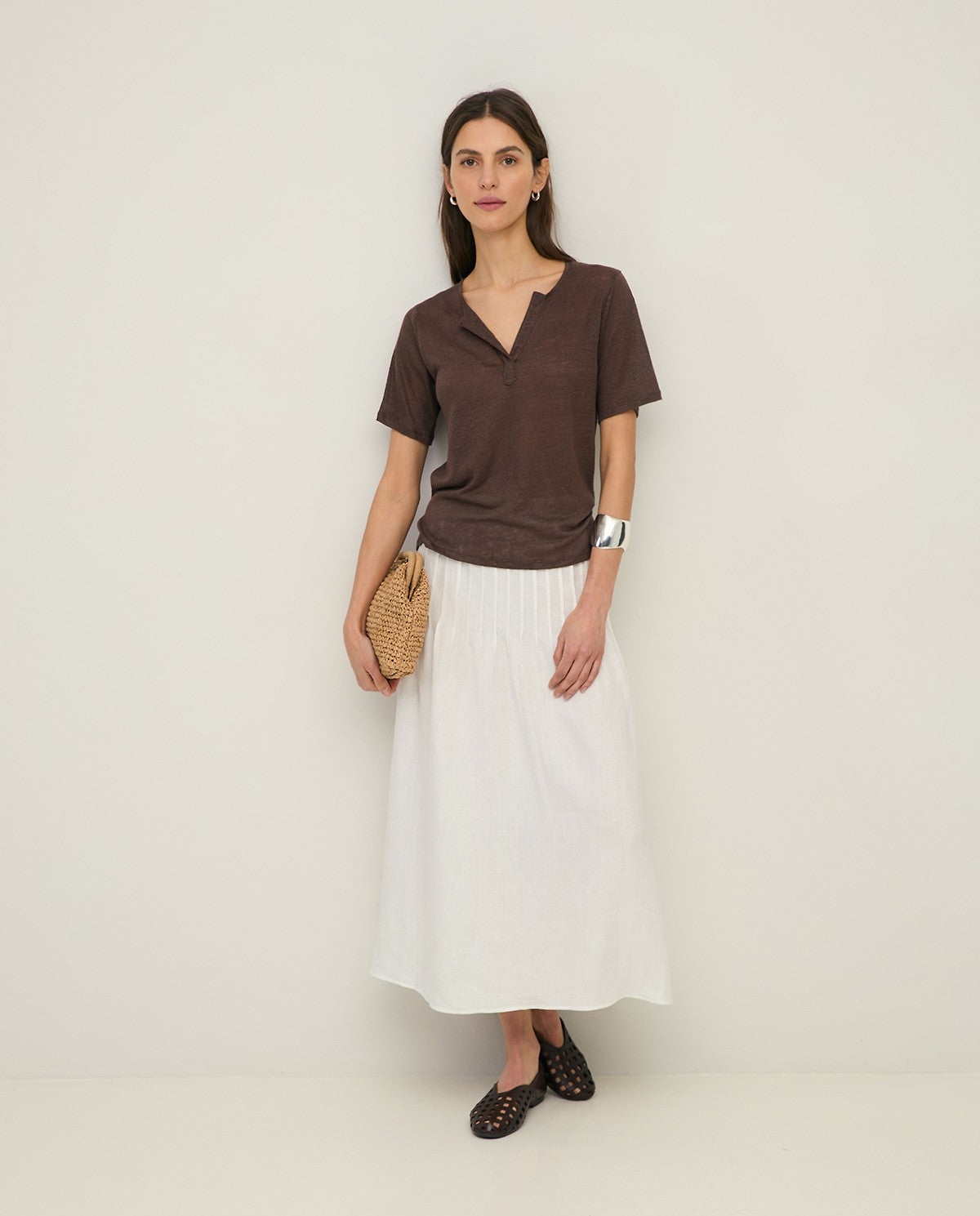 Yerse Hemp Midi Skirt in White 44861