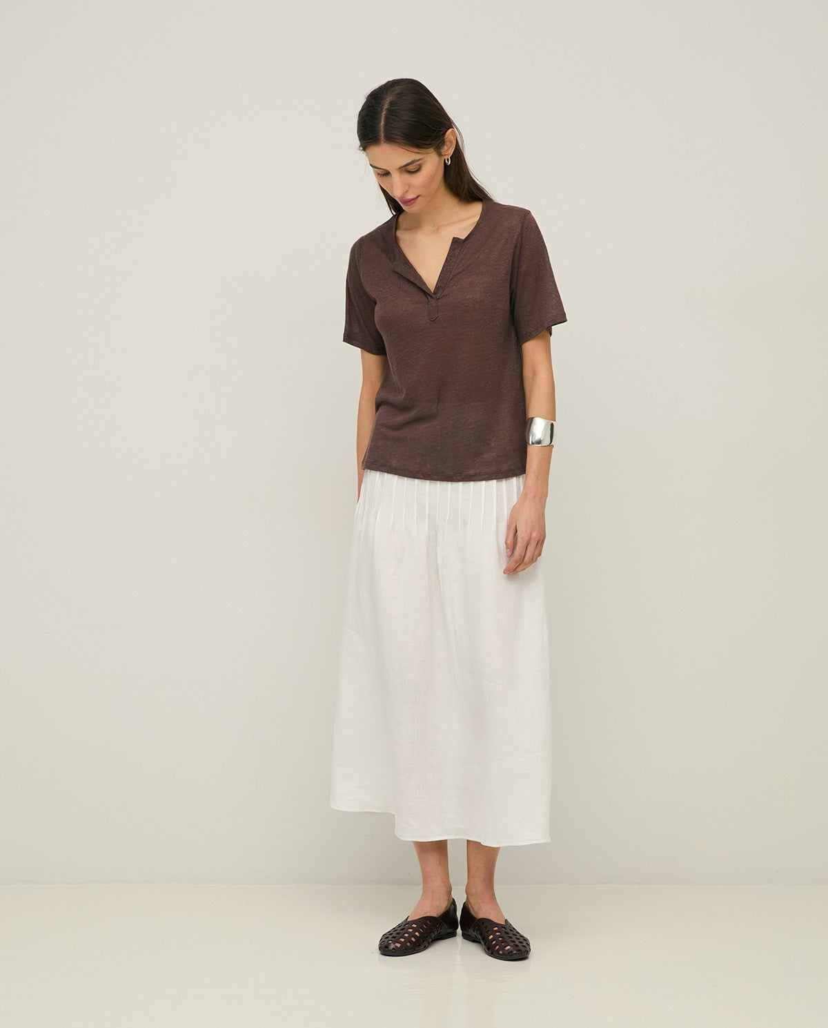 Yerse Hemp Midi Skirt in White 44861