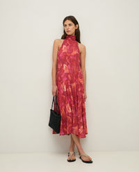 Yerse Long Halter Neck Dress in Stains 44878
