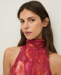 Yerse Long Halter Neck Dress in Stains 44878