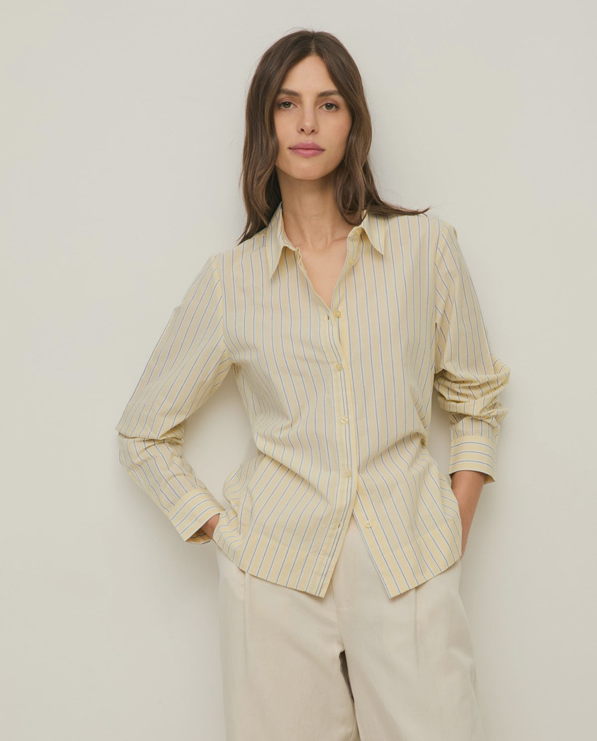 Yerse Basic Shirt Collar Shirt in Yellow Stripe 44887
