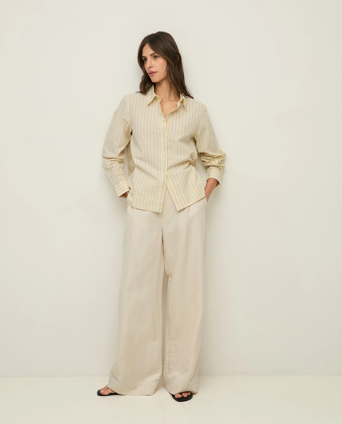 Yerse Basic Shirt Collar Shirt in Yellow Stripe 44887