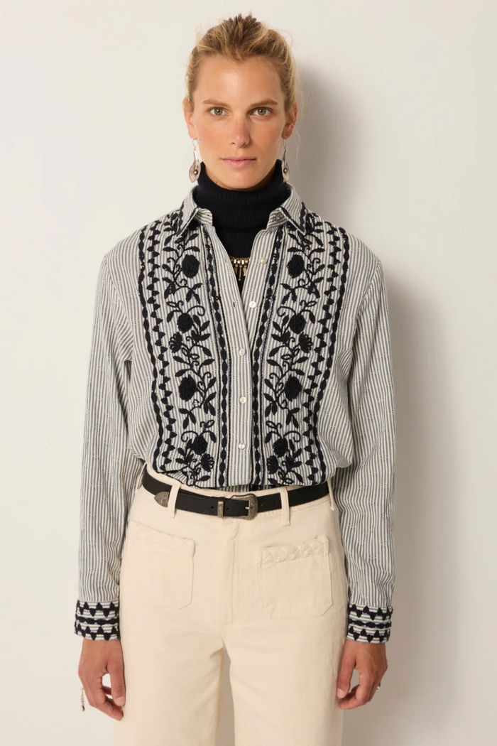 Maison Hotel Amanda Shirt in Laberynth Azzuro - Pre-Order January Delivery