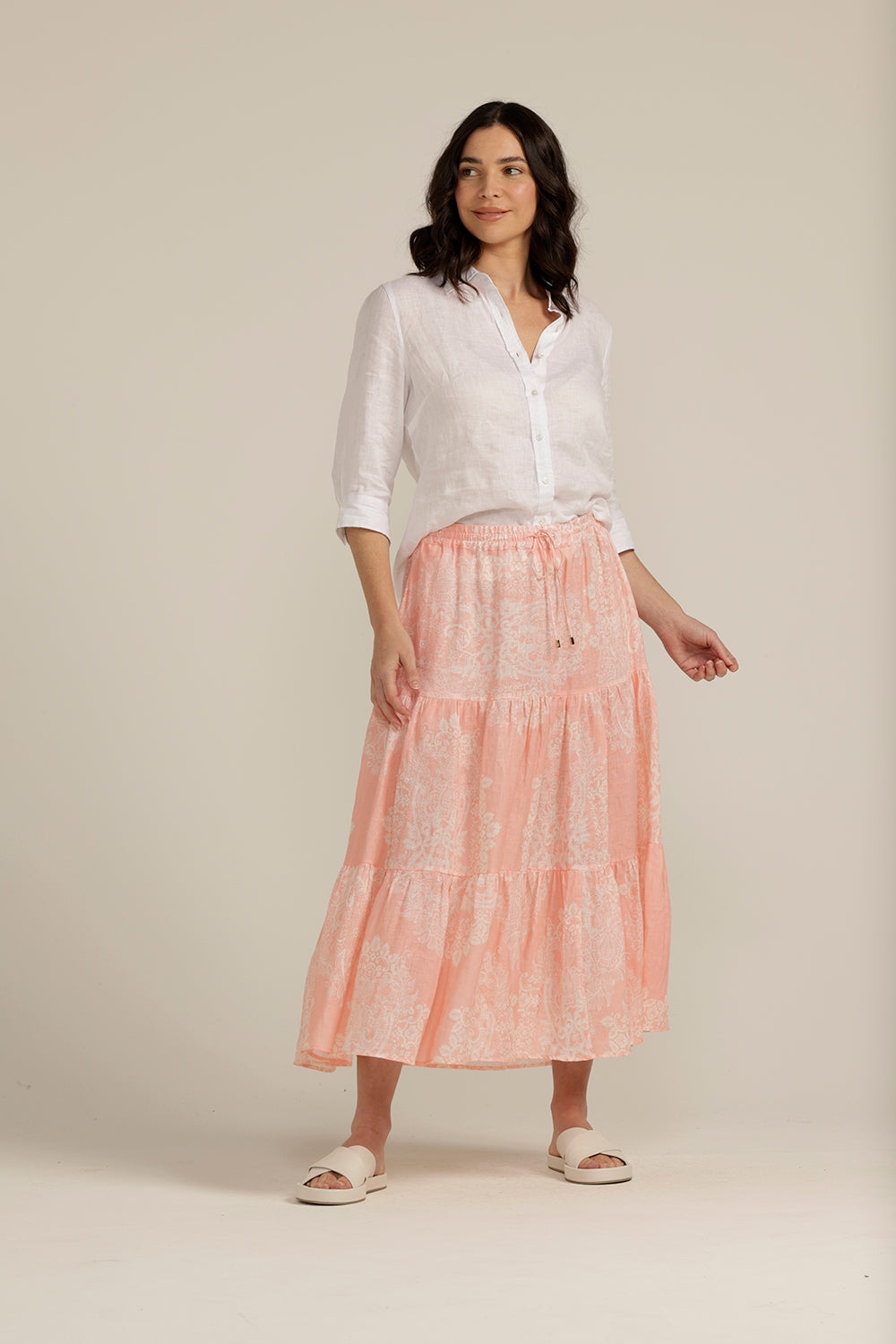 Goondiwindi Cotton Linen Tiered Skirt 5214-154-S23