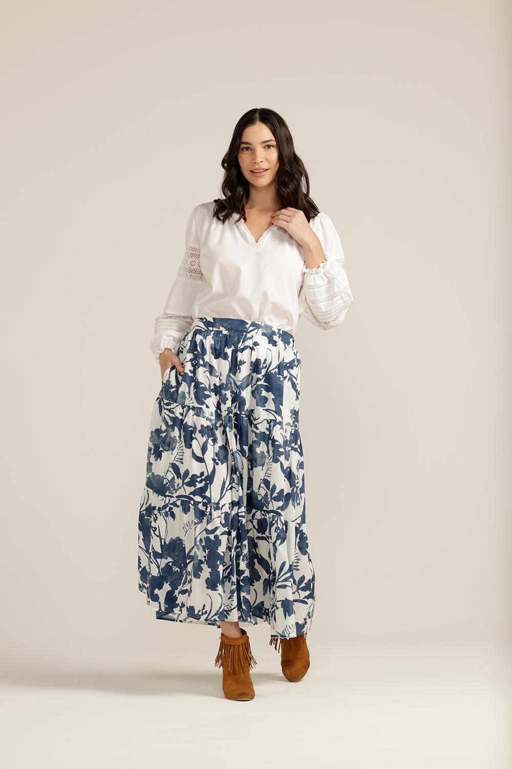 Goondiwindi Cotton Blue Floral Tiered Skirt 5221-160-S23