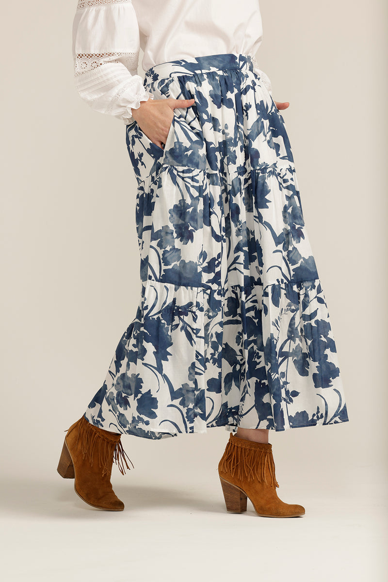 Goondiwindi Cotton Blue Floral Tiered Skirt 5221-160-S23