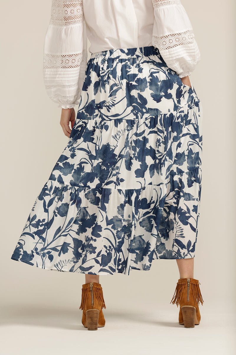 Goondiwindi Cotton Blue Floral Tiered Skirt 5221-160-S23