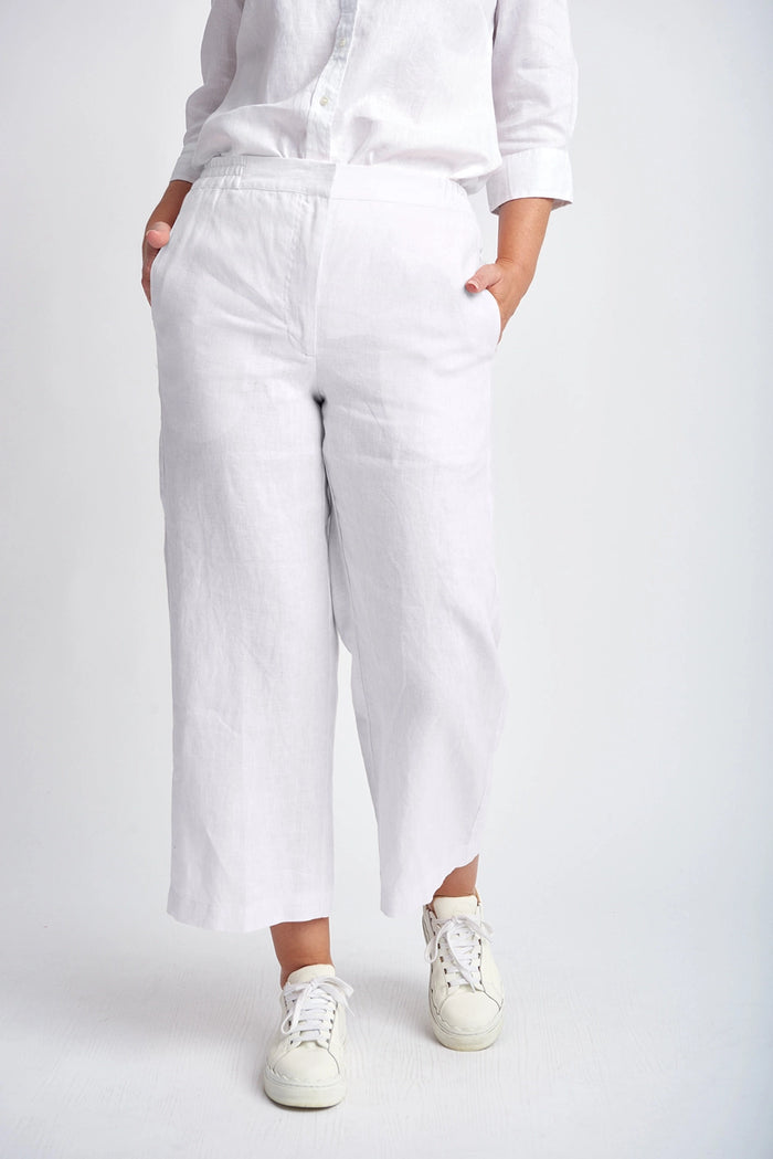 Goondiwindi Cotton Straight Leg Cropped Linen Pant White 5243