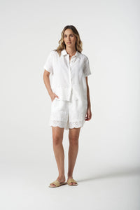 Goondiwindi Cotton Embroidered Linen Shorts in Optical White 5284