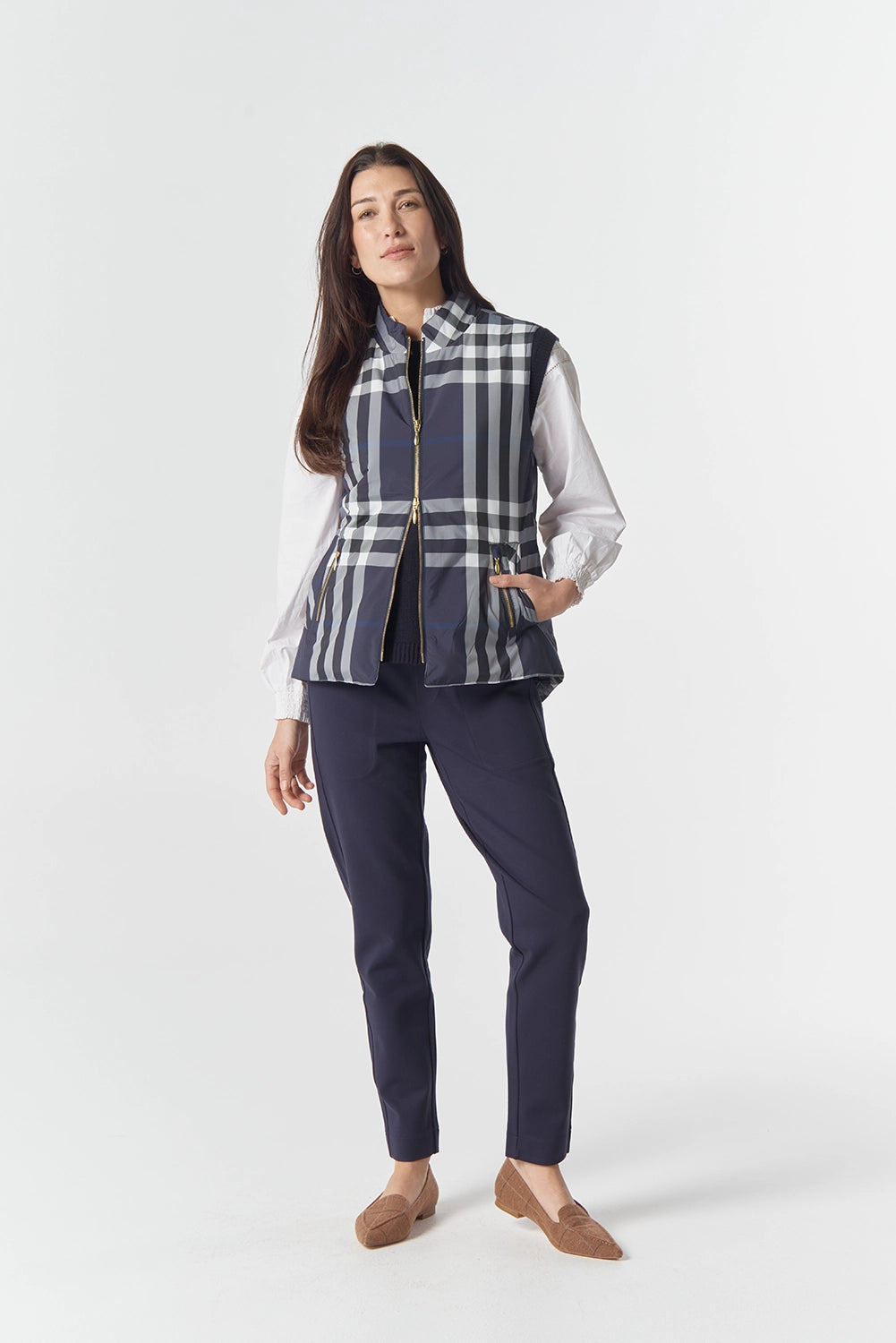 Goondiwindi Cotton The Rider Vest in Navy Check 5296