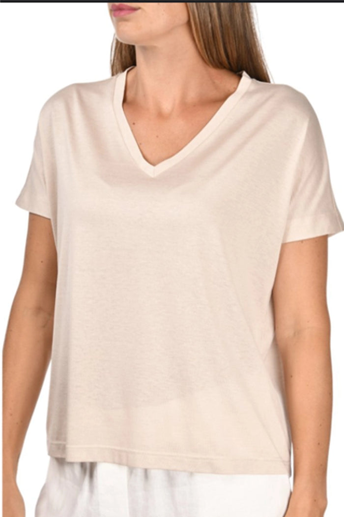 Gran Sasso Silk Jersey T-Shirt in Cream 60285-86700