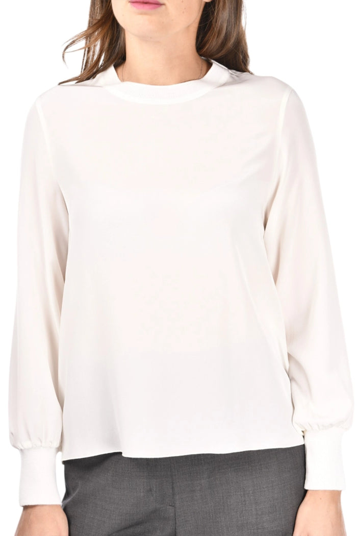 Gran Sasso  Silk Blouse with Knitted Cuff & Neckline 61281-52779