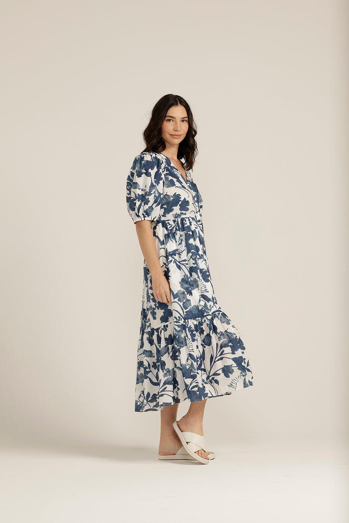 Goondiwindi Cotton Blue Floral Button Through Dress 6257-160-S23