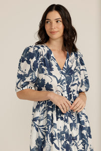 Goondiwindi Cotton Blue Floral Button Through Dress 6257-160-S23