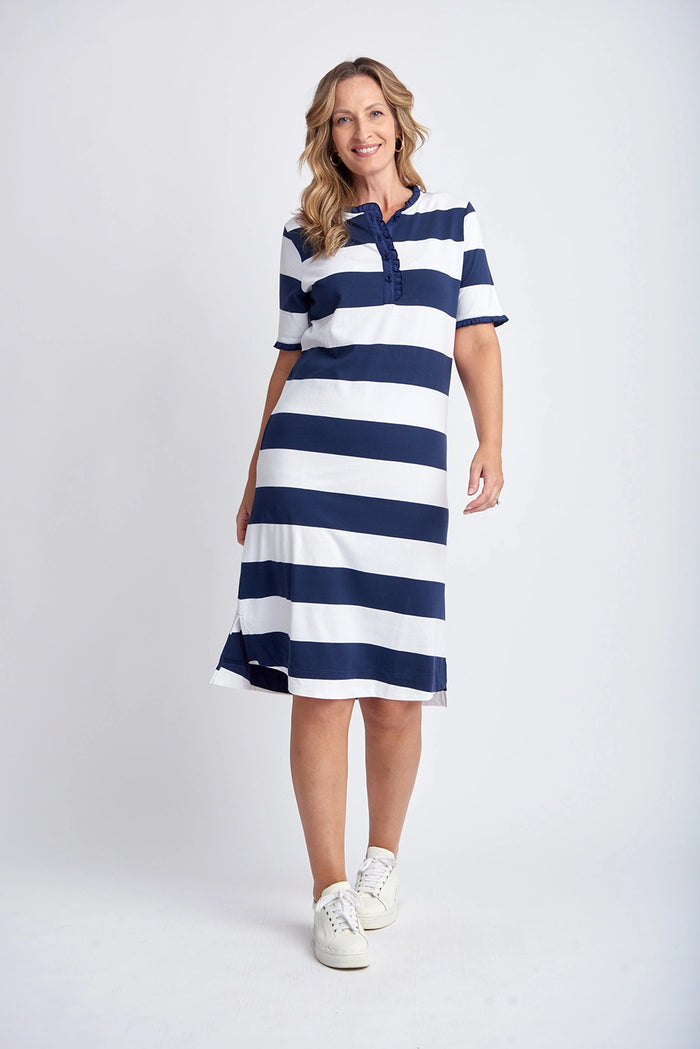 Goondiwindi Cotton Stripe Dress In Navy/White 6272