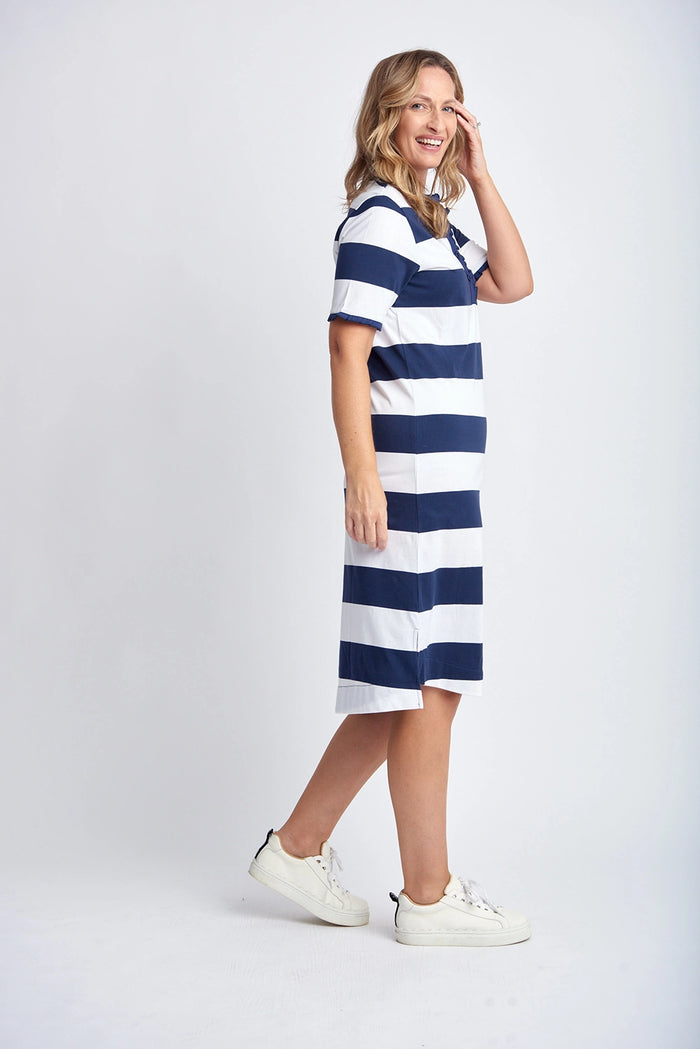 Goondiwindi Cotton Stripe Dress In Navy/White 6272