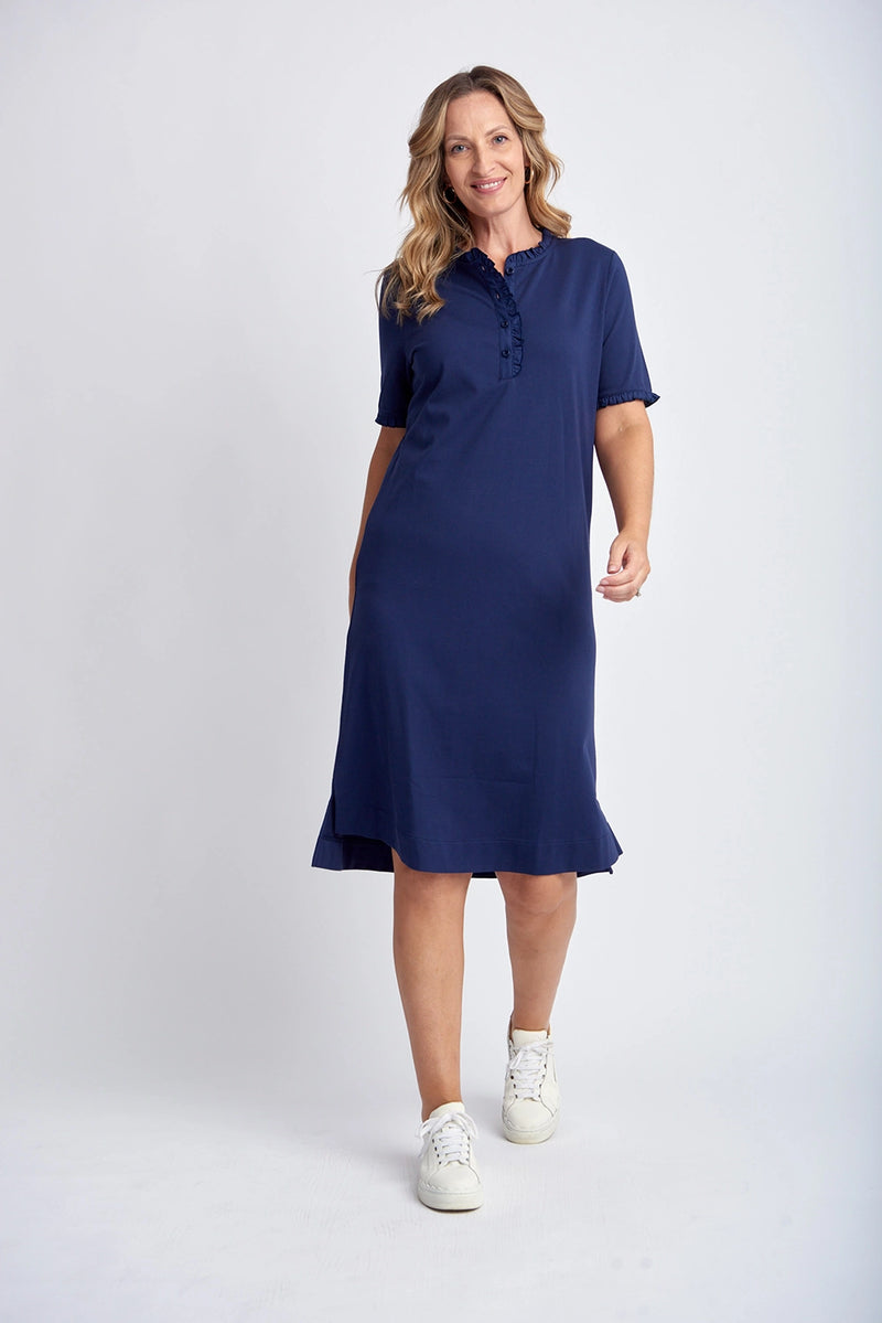 Goondiwindi Cotton Dress with Frill Detail in Navy 6272