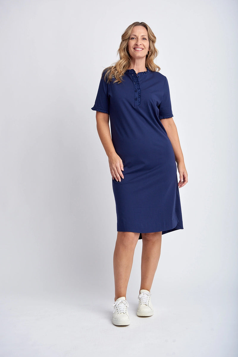 Goondiwindi Cotton Dress with Frill Detail in Navy 6272