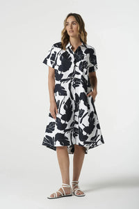 Goondiwindi Cotton Block Leaf Print Dress in Navy Leaf Print 6294-219