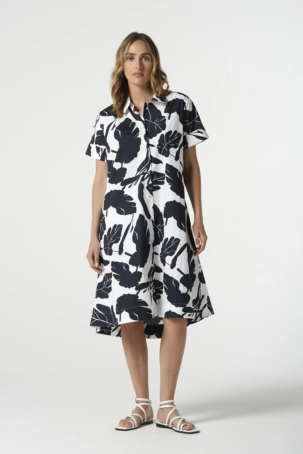 Goondiwindi Cotton Block Leaf Print Dress in Navy Leaf Print 6294-219