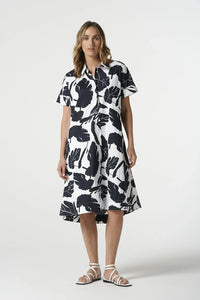 Goondiwindi Cotton Block Leaf Print Dress in Navy Leaf Print 6294-219