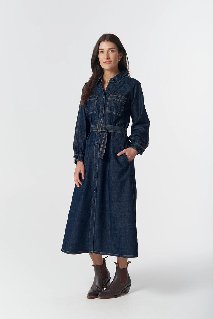 Goondiwindi Cotton Stockman Denim Dress in Indigo Denim 6298