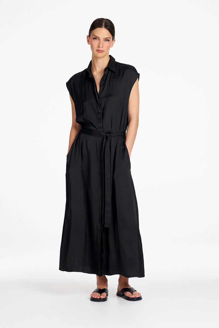 Mela Purdie Tabbard Dress in Satin Black F622 3088 - Pre-Order October Delivery
