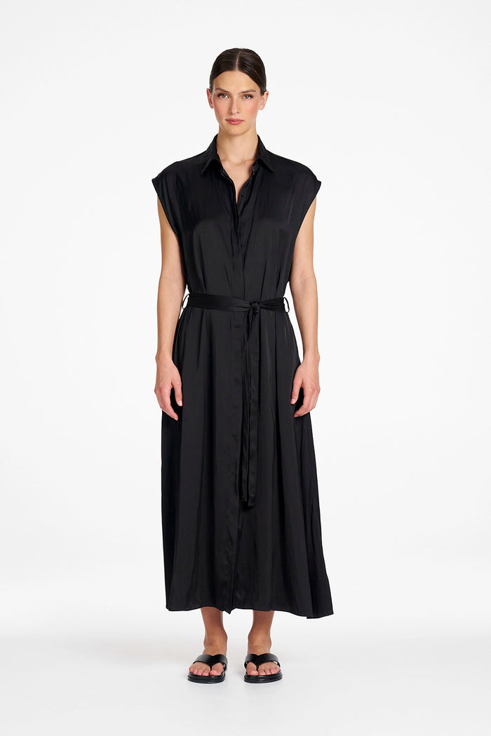 Mela Purdie Tabbard Dress in Satin Black F622 3088 - Pre-Order October Delivery