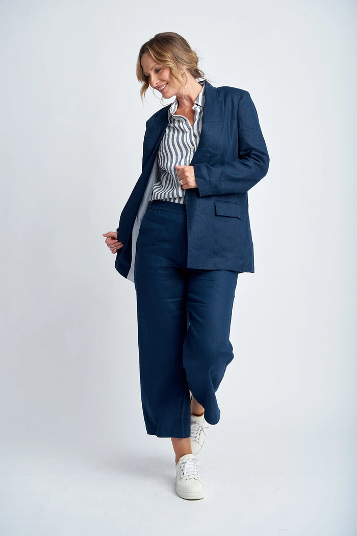 Goondiwindi Cotton Relaxed Linen Blazer Navy 7053