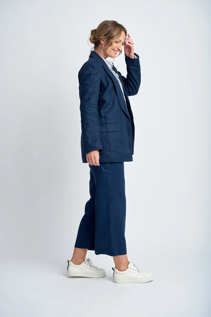 Goondiwindi Cotton Relaxed Linen Blazer Navy 7053