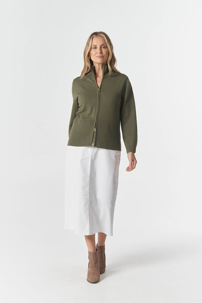 Goondiwindi Cotton Brook Merino Cotton Knit Cardigan in Covert Garden 7069M
