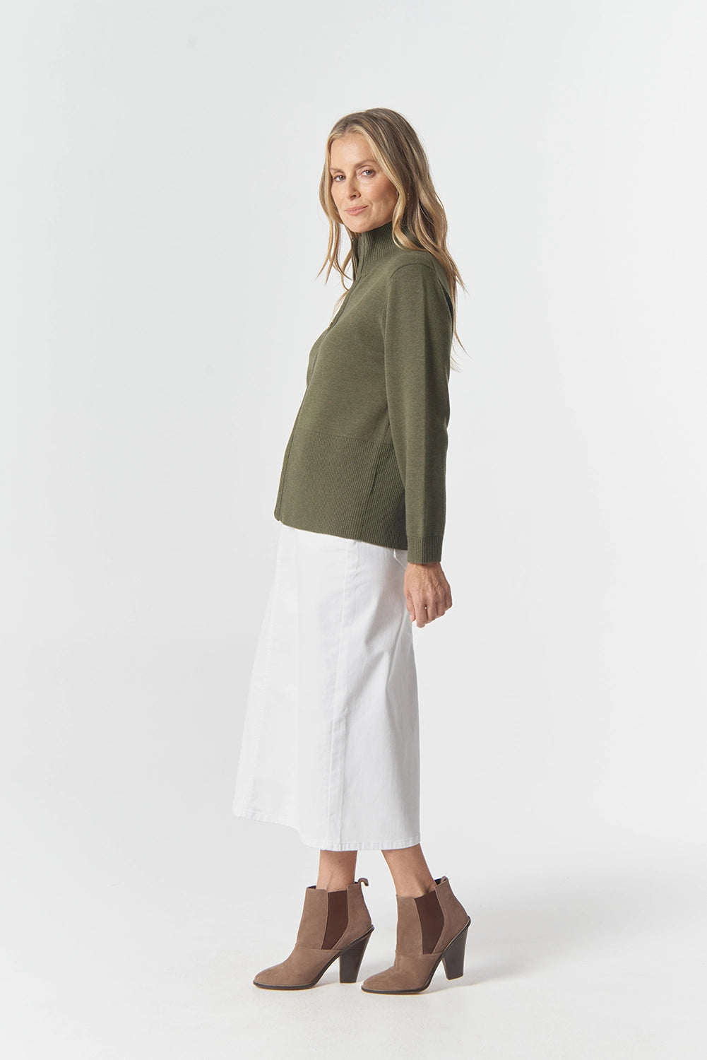 Goondiwindi Cotton Brook Merino Cotton Knit Cardigan in Covert Garden 7069M