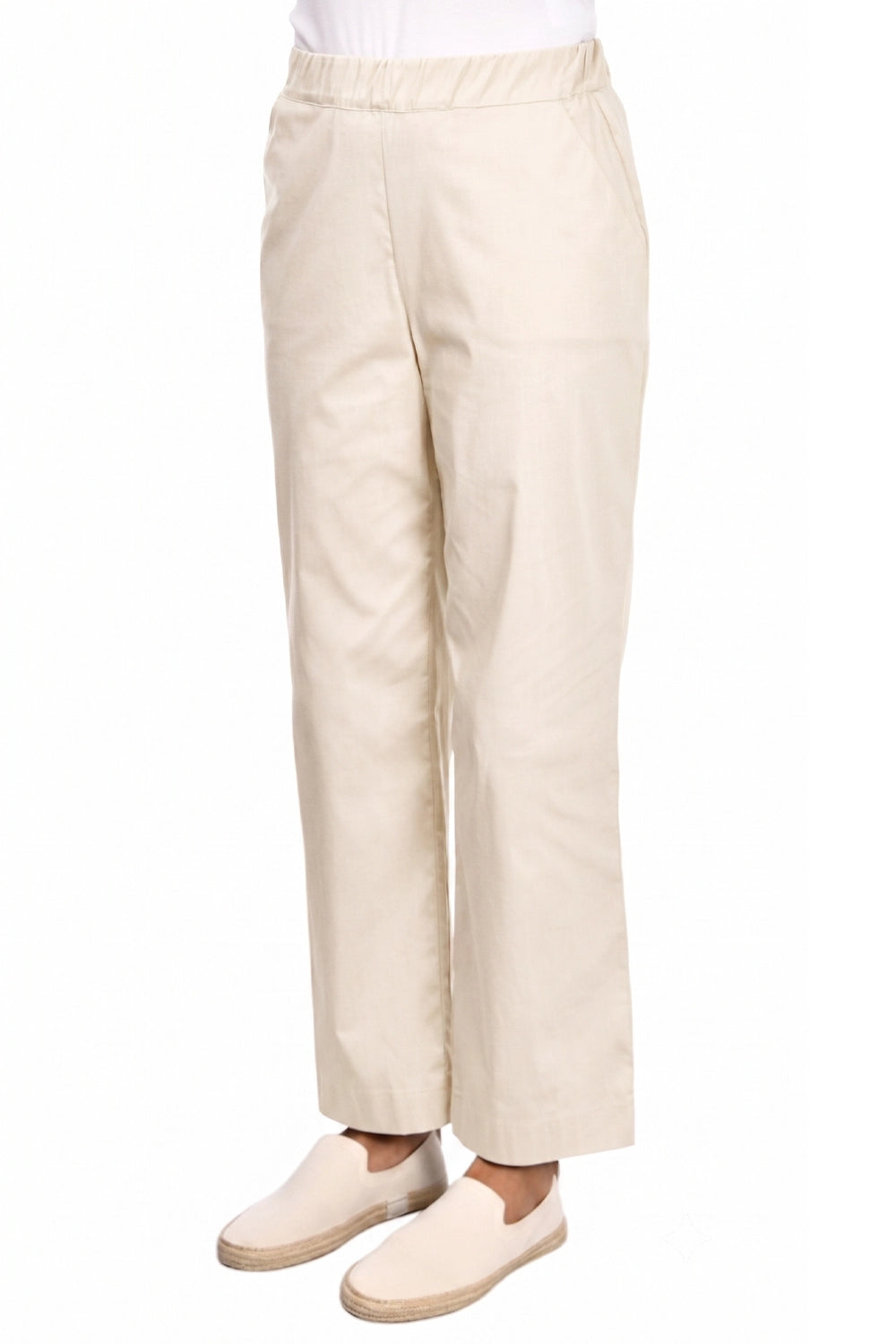 Gran Sasso Poplin Cotton Trouser Elastic Waistband in Cream 76275-54300