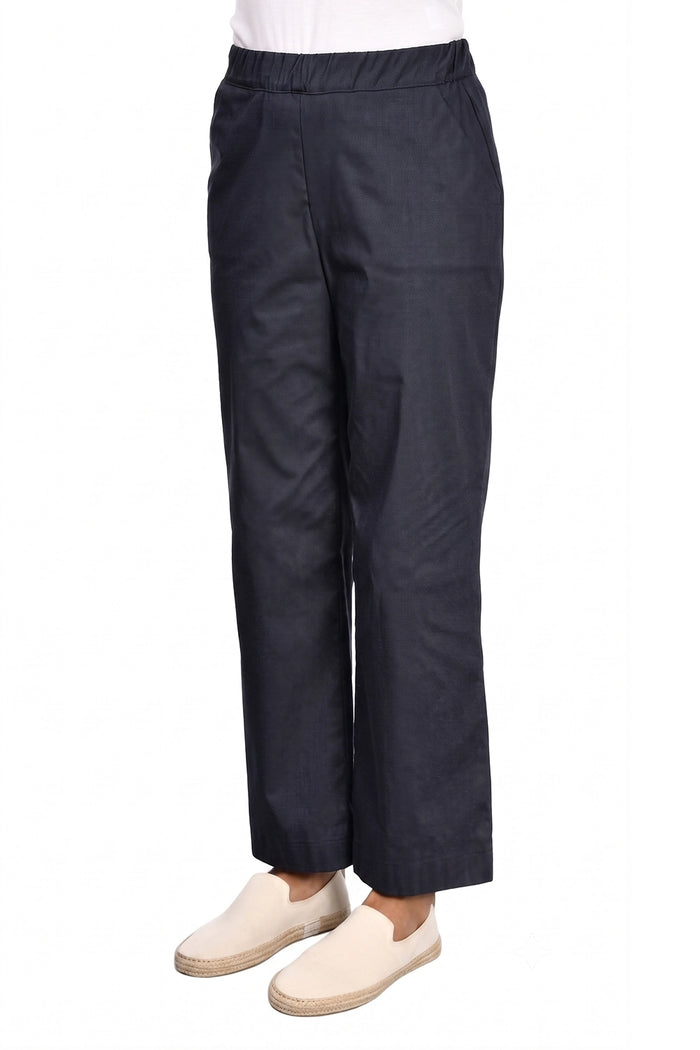 Gran Sasso Poplin Cotton Trouser Elastic Waistband in Navy 76275-54300