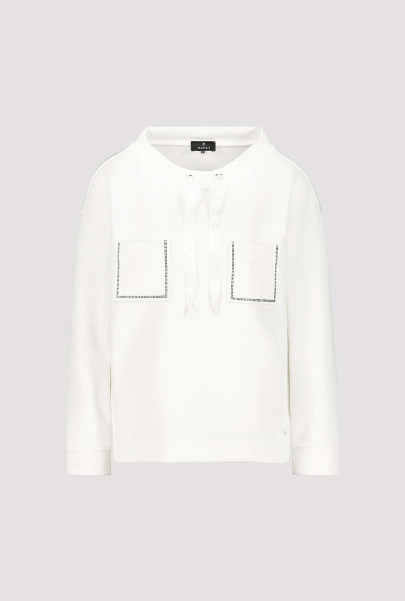 Monari Sweatshirt with Rhinestone Pocket Trim M806748  in Off White