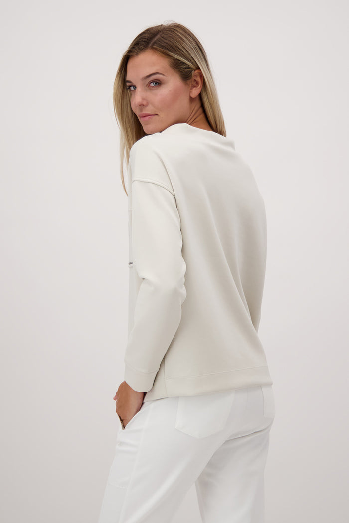 Monari Sweatshirt with Rhinestone Pocket Trim M806748 in Macadamia