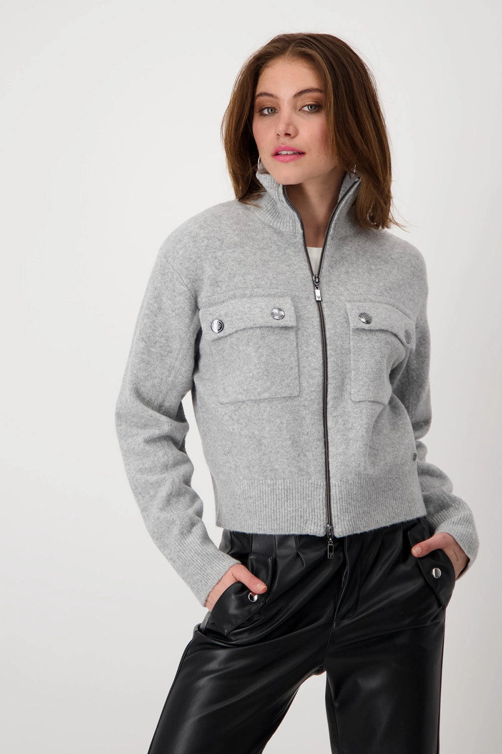 Monari Silver Grey Cardigan With Flap Pockets 807908 – Bacio Collection