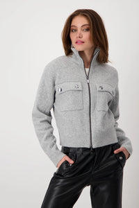 Monari Silver Grey Cardigan With Flap Pockets 807908