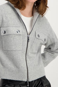 Monari Silver Grey Cardigan With Flap Pockets 807908